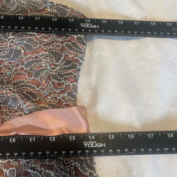 Delia Strapless Lace Dress Pink Satin Bow & Asymmetrical Silver Blush Colors Wom - Picture 7 of 11